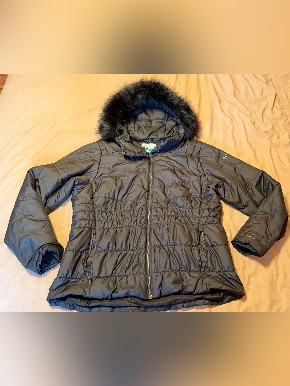 olumbia Quilted Puffer Jacket with Faux Fur Hood